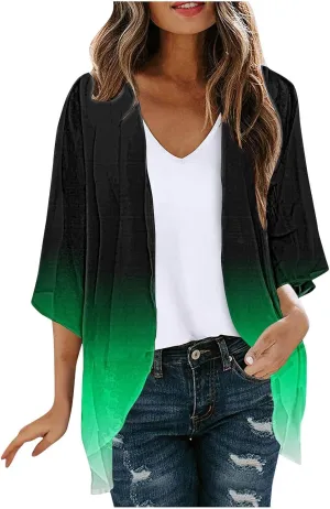 Womens Kimono Cover Ups Tops Gradient Tie Dye Summer Lightweight Cardigans Beach Sheer Blouse Shirts Loose Outfits