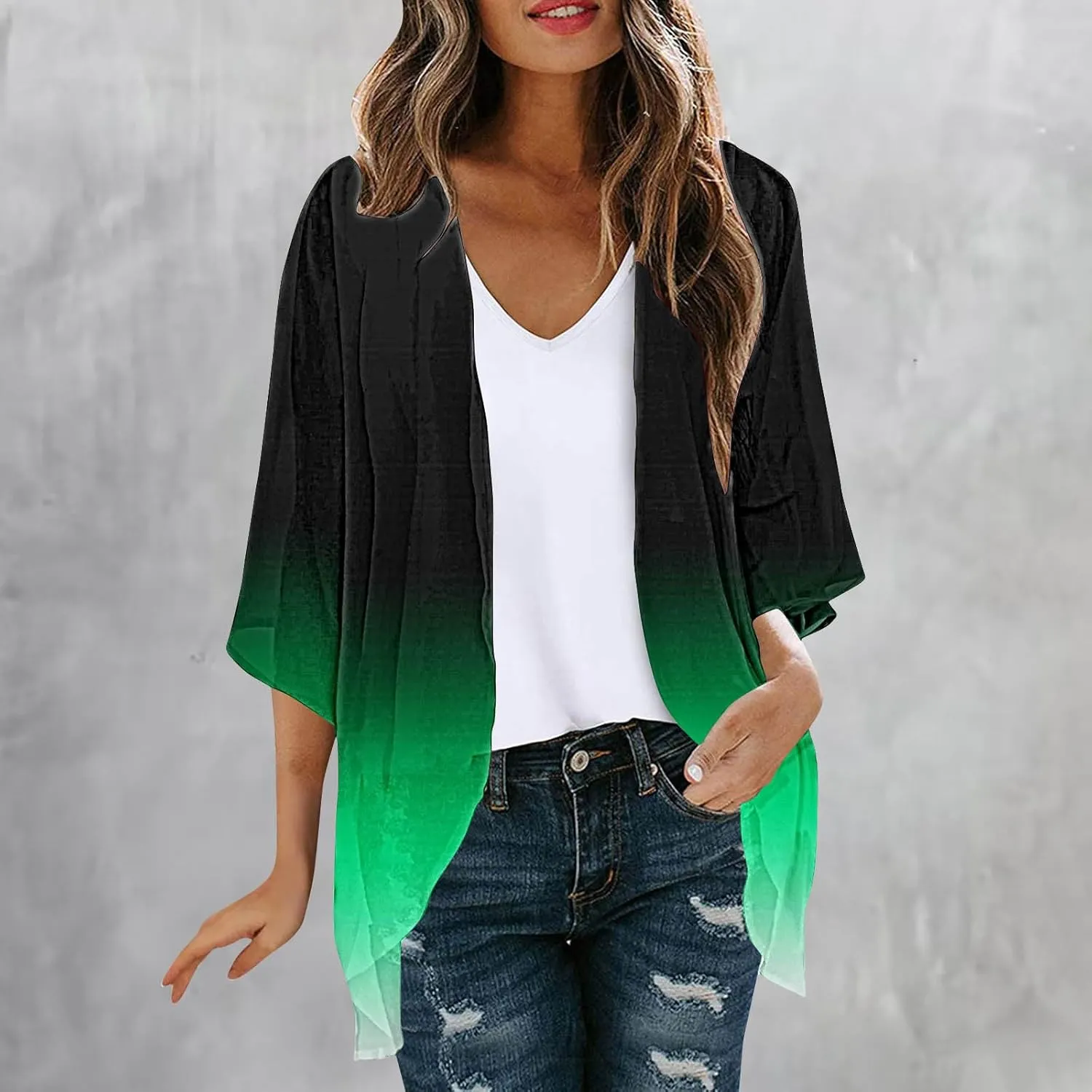 Womens Kimono Cover Ups Tops Gradient Tie Dye Summer Lightweight Cardigans Beach Sheer Blouse Shirts Loose Outfits