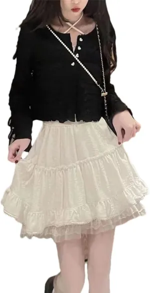 Women's Lace Mini Skirt Summer Fairy Skirt Korean Style Pleated Cake Skirt