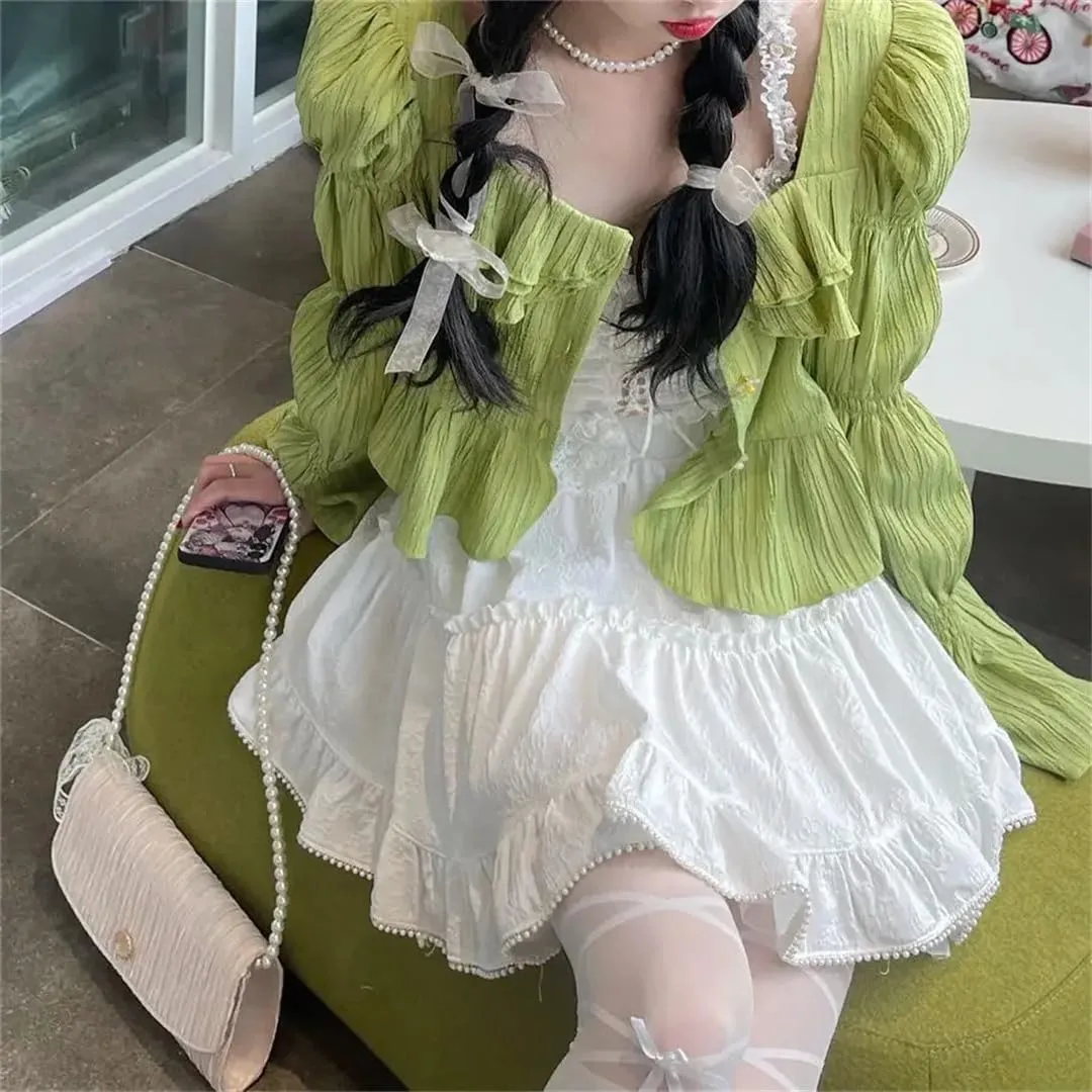 Women's Lace Mini Skirt Summer Fairy Skirt Korean Style Pleated Cake Skirt