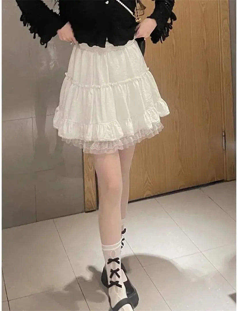 Women's Lace Mini Skirt Summer Fairy Skirt Korean Style Pleated Cake Skirt