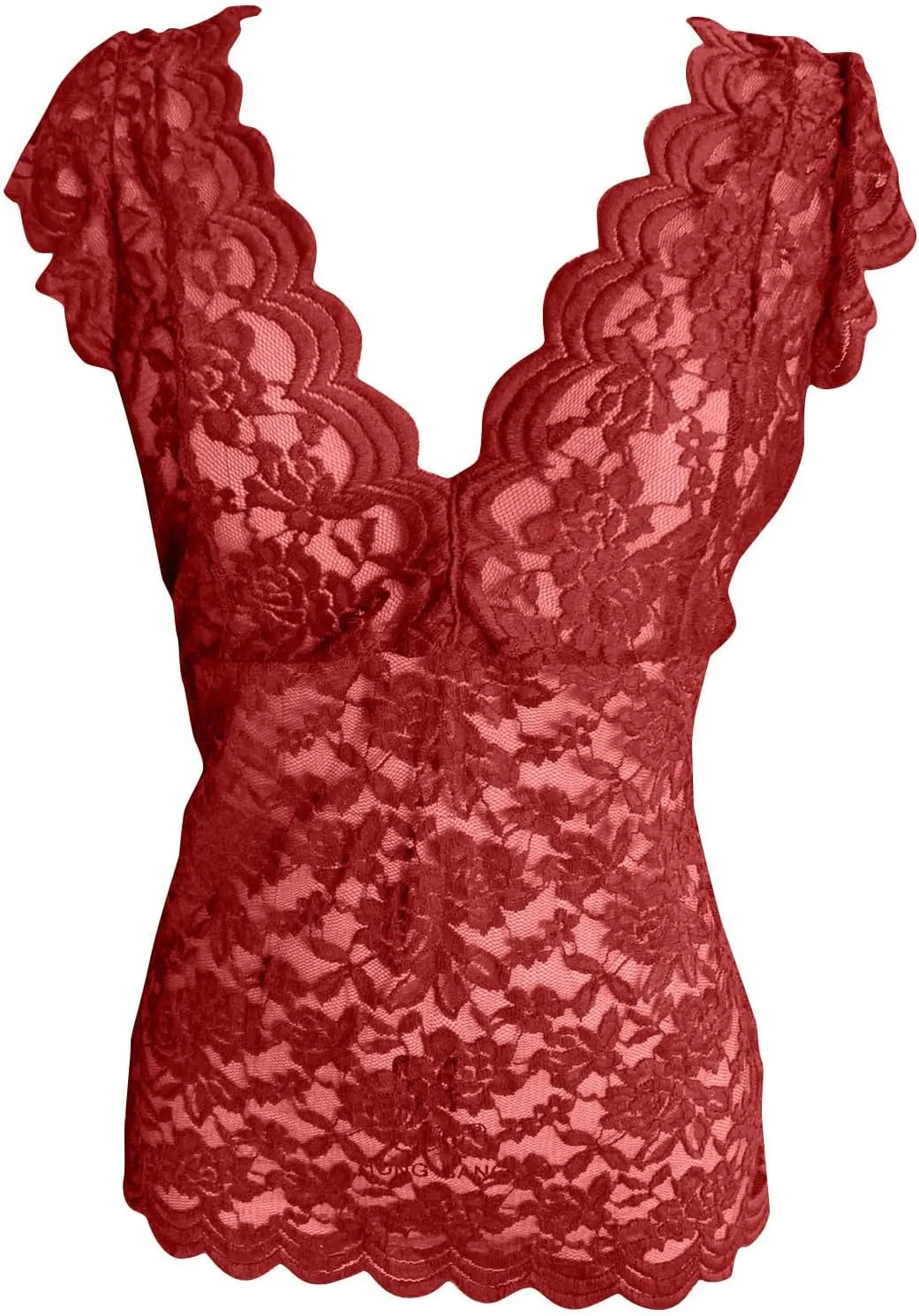 Women's Lace Tank Tops Sleeveless Deep V-Neck Summer Sexy Casual Scalloped Trim Slim Fit Tunic Blouse Tee Shirt