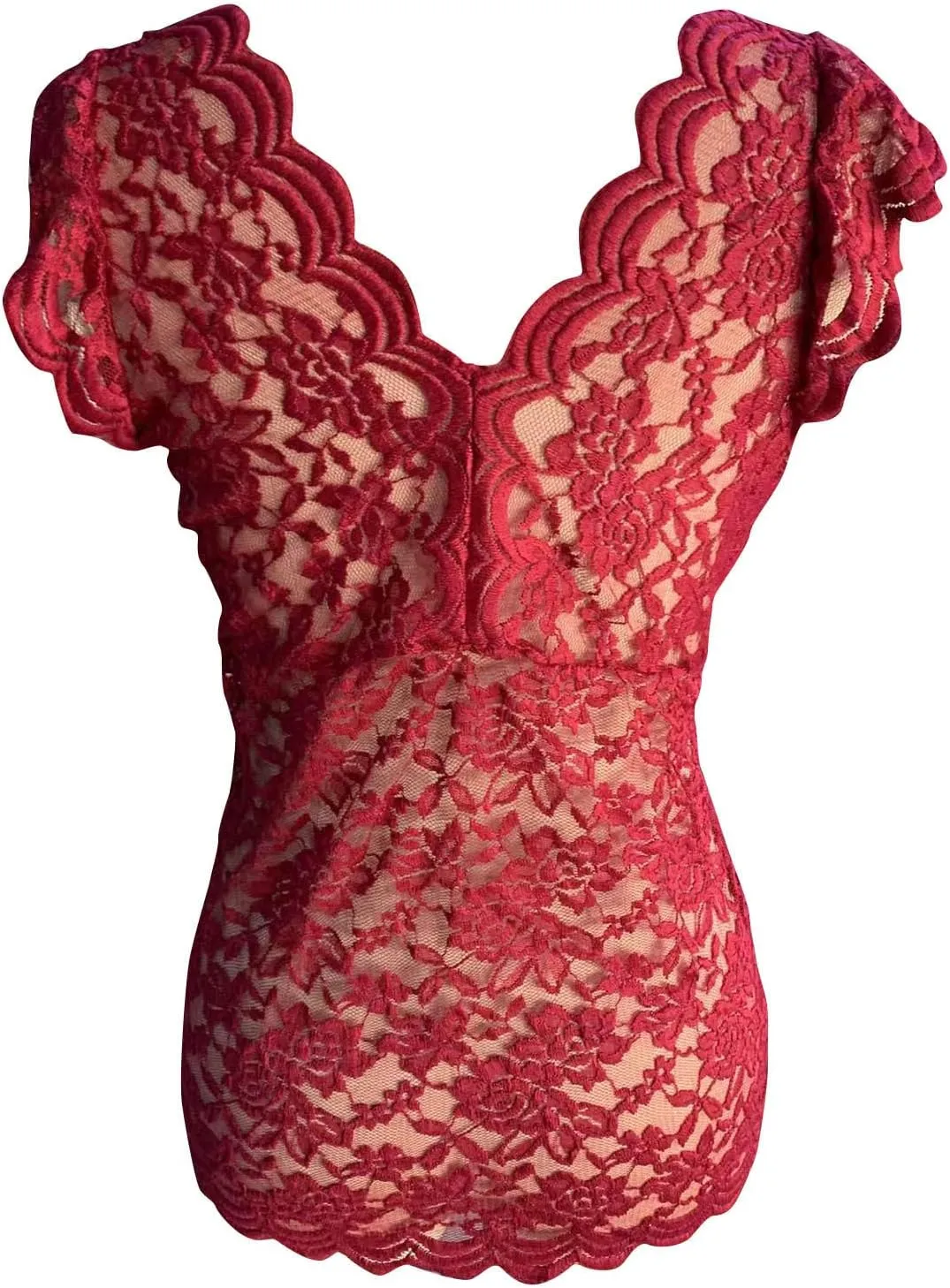 Women's Lace Tank Tops Sleeveless Deep V-Neck Summer Sexy Casual Scalloped Trim Slim Fit Tunic Blouse Tee Shirt