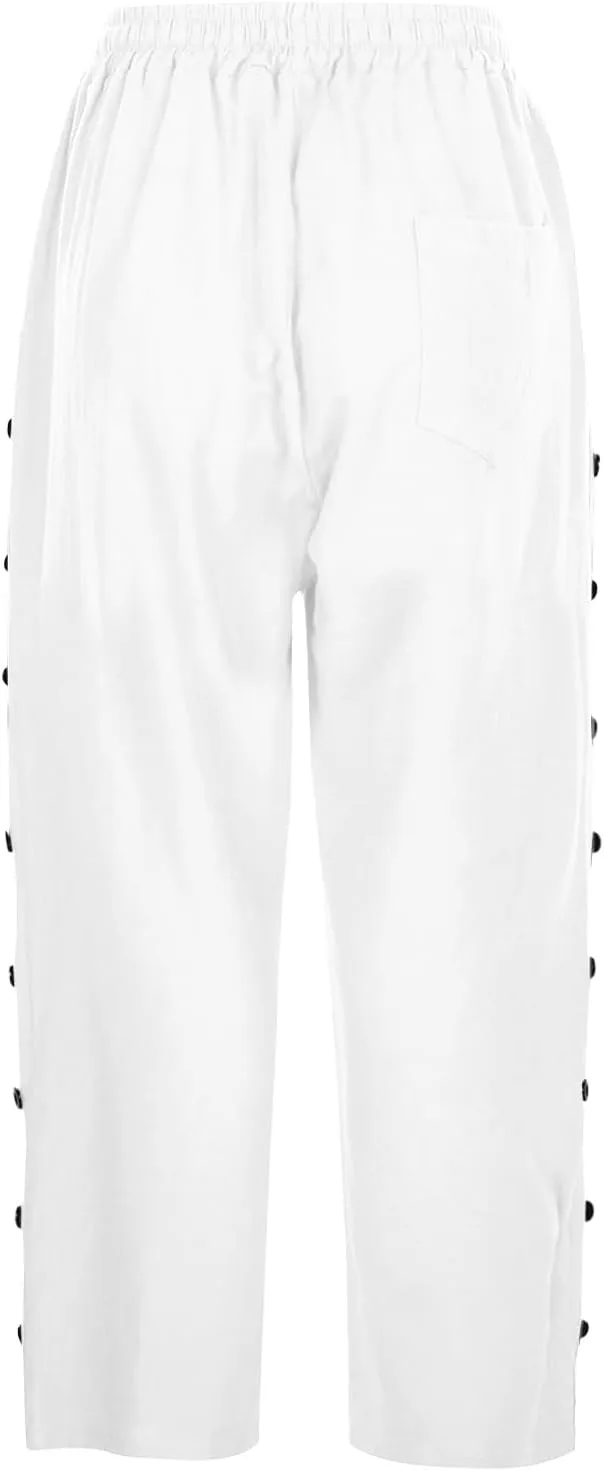 Women's Linen Capri Pants Cotton Linen Elastic Seven Pants Beach Casual Pants Linen Lightweight Loose Trousers Linen