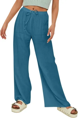 Women's Linen Pants Linen Pants Womens Leg Casual Loose Drawstring High Waist Womens Linen Pants Tall Linen Outfit Women