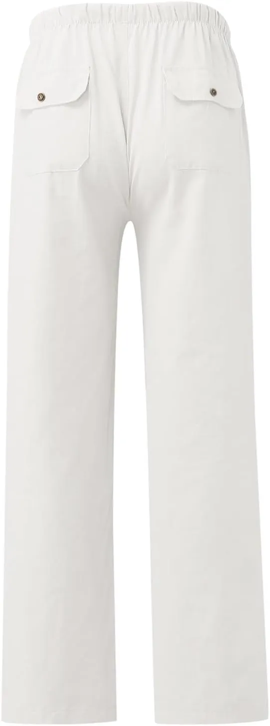 Women's Linen Pants Linen Pants Womens Leg Casual Loose Drawstring High Waist Womens Linen Pants Tall Linen Outfit Women