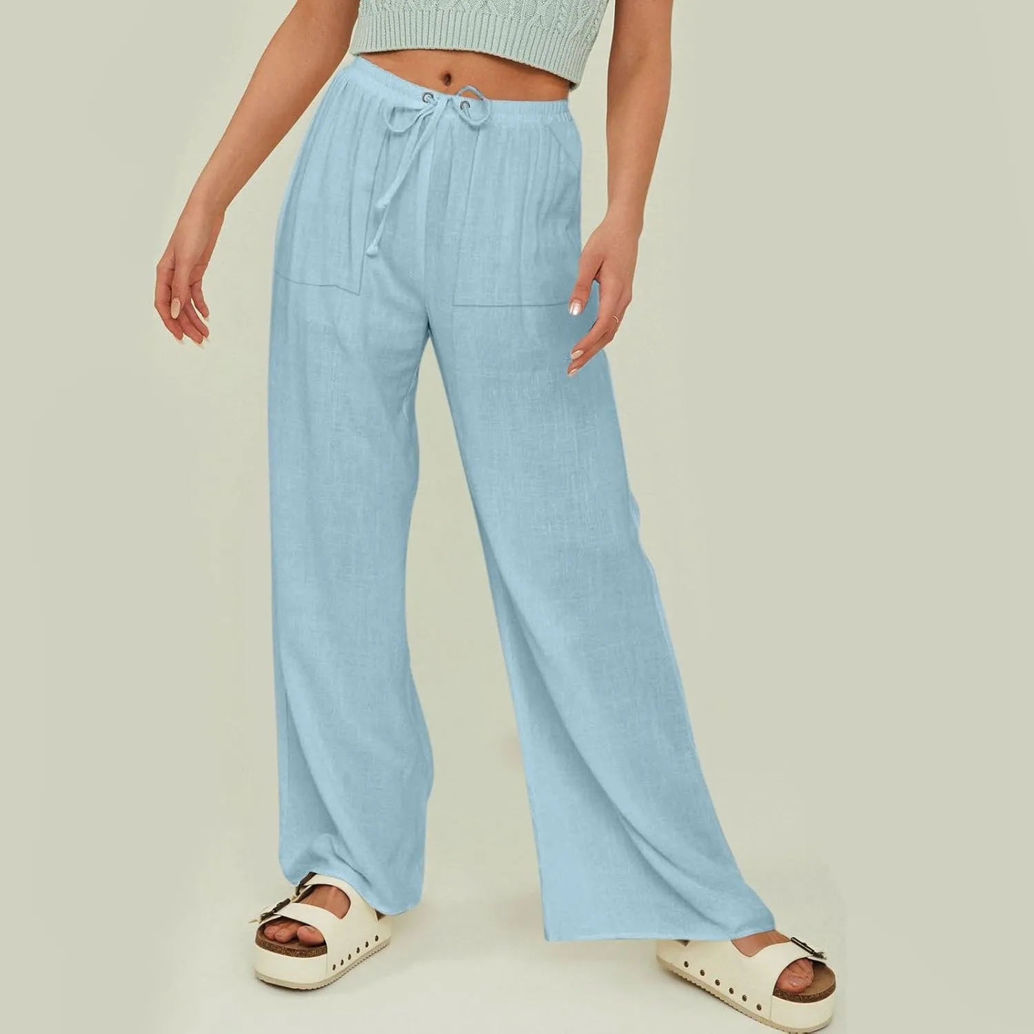 Women's Linen Pants Linen Pants Womens Leg Casual Loose Drawstring High Waist Womens Linen Pants Tall Linen Outfit Women
