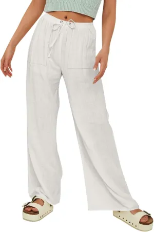 Women's Linen Pants Linen Pants Womens Leg Casual Loose Drawstring High Waist Womens Linen Pants Tall Linen Outfit Women