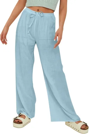 Women's Linen Pants Linen Pants Womens Leg Casual Loose Drawstring High Waist Womens Linen Pants Tall Linen Outfit Women