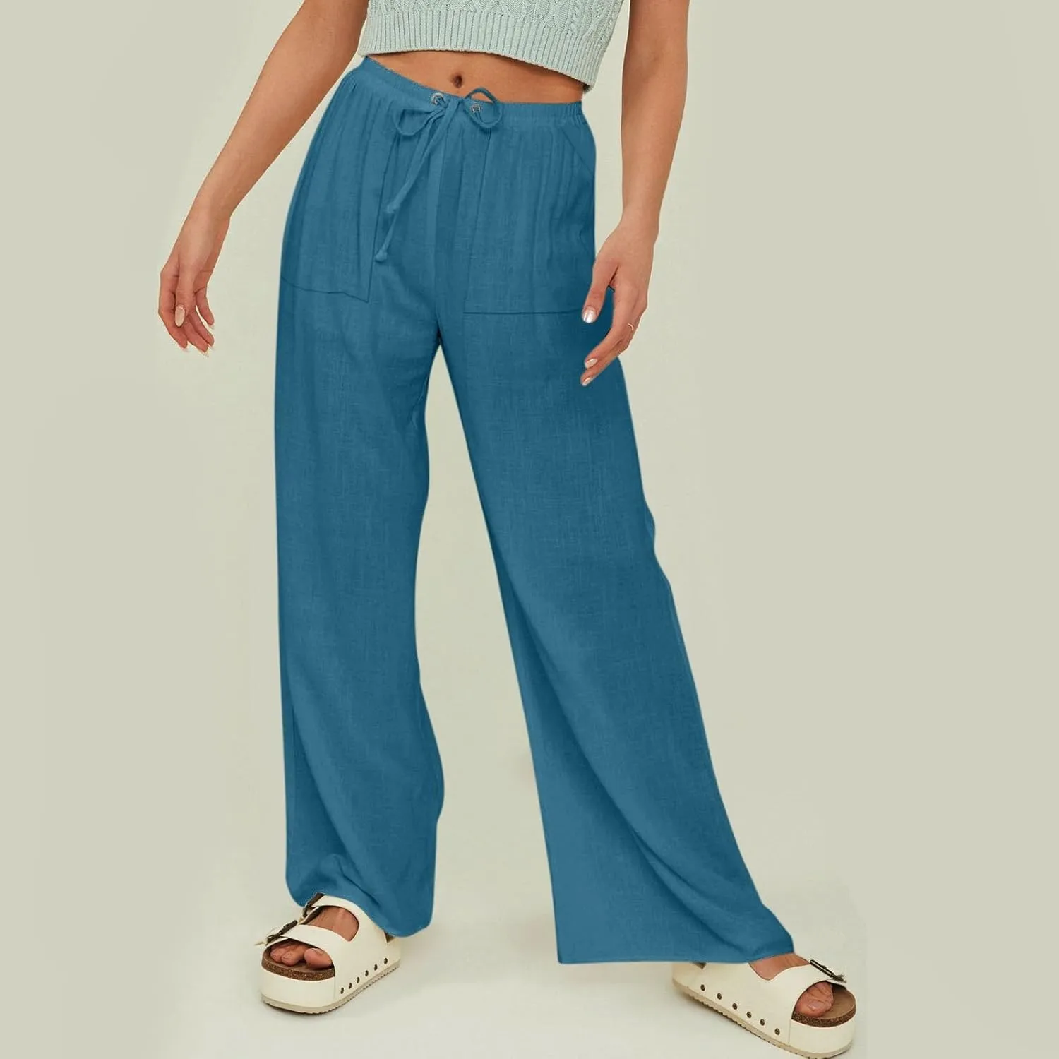Women's Linen Pants Linen Pants Womens Leg Casual Loose Drawstring High Waist Womens Linen Pants Tall Linen Outfit Women