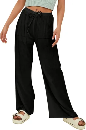 Women's Linen Pants Linen Pants Womens Leg Casual Loose Drawstring High Waist Womens Linen Pants Tall Linen Outfit Women