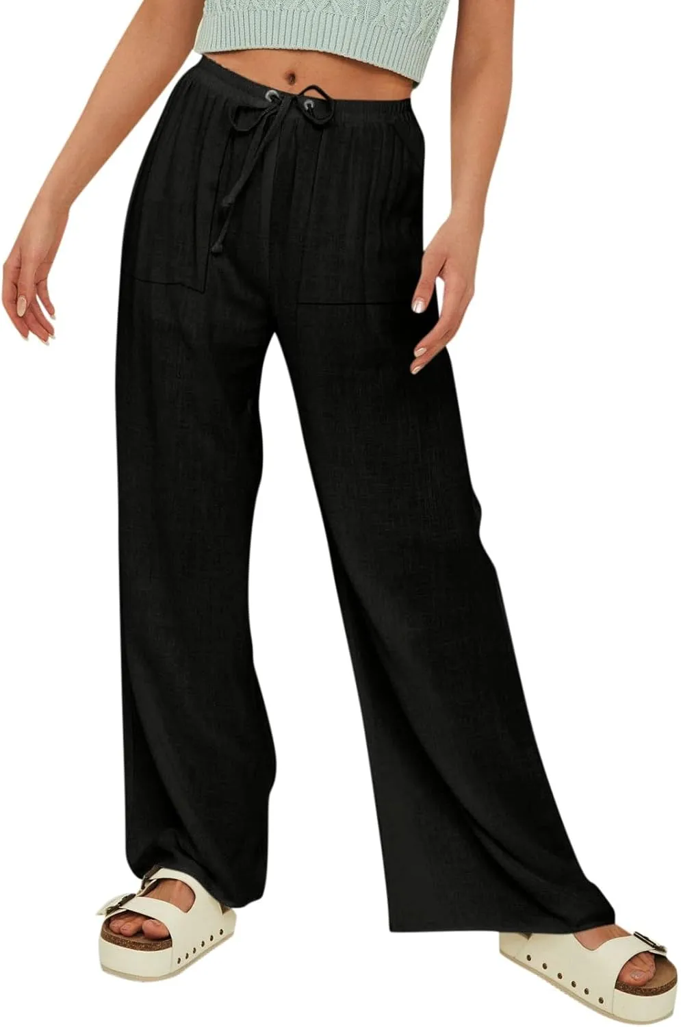 Women's Linen Pants Linen Pants Womens Leg Casual Loose Drawstring High Waist Womens Linen Pants Tall Linen Outfit Women