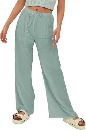 Women's Linen Pants Linen Pants Womens Leg Casual Loose Drawstring High Waist Womens Linen Pants Tall Linen Outfit Women