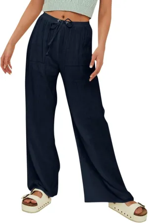 Women's Linen Pants Linen Pants Womens Leg Casual Loose Drawstring High Waist Womens Linen Pants Tall Linen Outfit Women