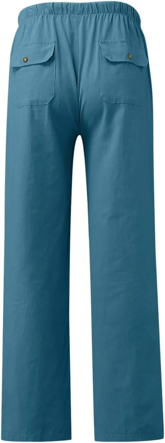 Women's Linen Pants Linen Pants Womens Leg Casual Loose Drawstring High Waist Womens Linen Pants Tall Linen Outfit Women