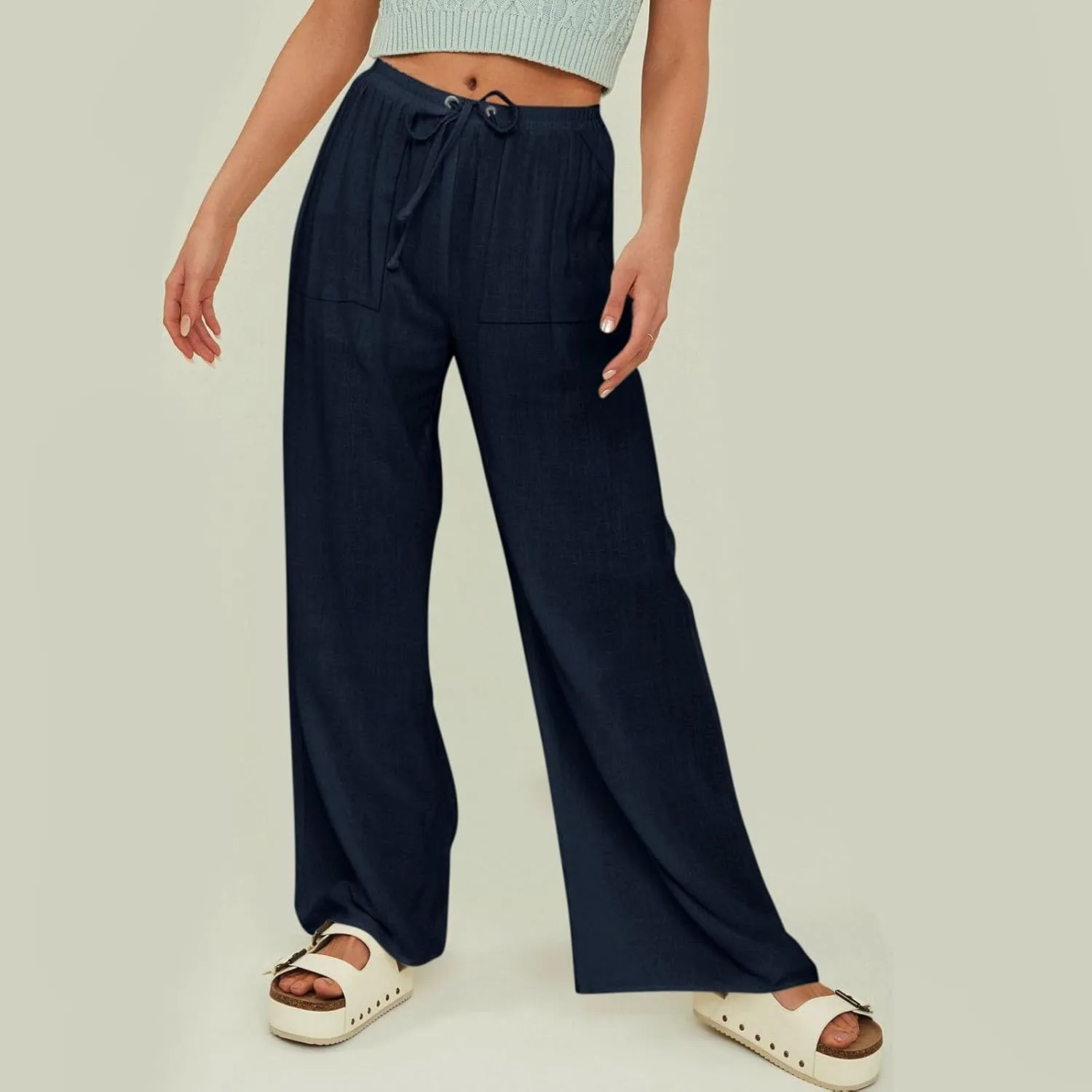 Women's Linen Pants Linen Pants Womens Leg Casual Loose Drawstring High Waist Womens Linen Pants Tall Linen Outfit Women