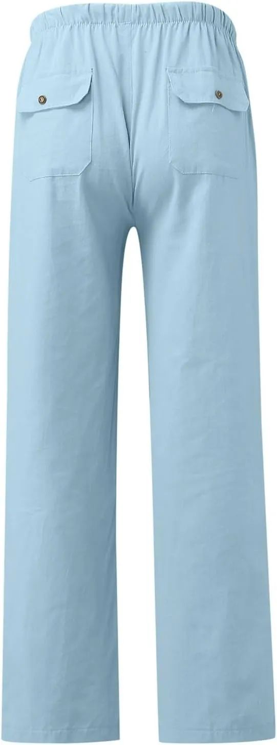 Women's Linen Pants Linen Pants Womens Leg Casual Loose Drawstring High Waist Womens Linen Pants Tall Linen Outfit Women