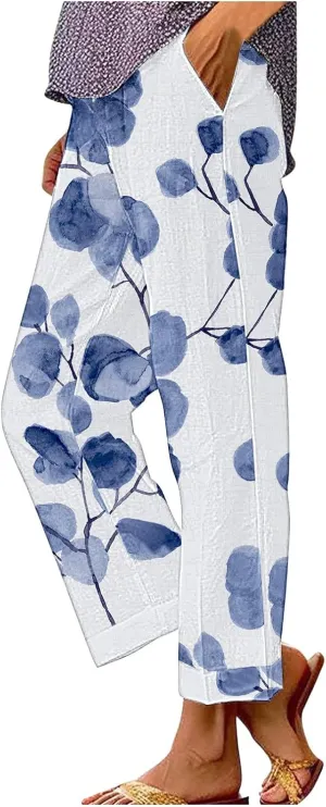 Womens Linen Summer Pants Pocket Casual Cotton and Linen Pants High Linen Pants for Women