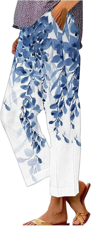 Womens Linen Summer Pants Pocket Casual Cotton and Linen Pants High Linen Pants for Women