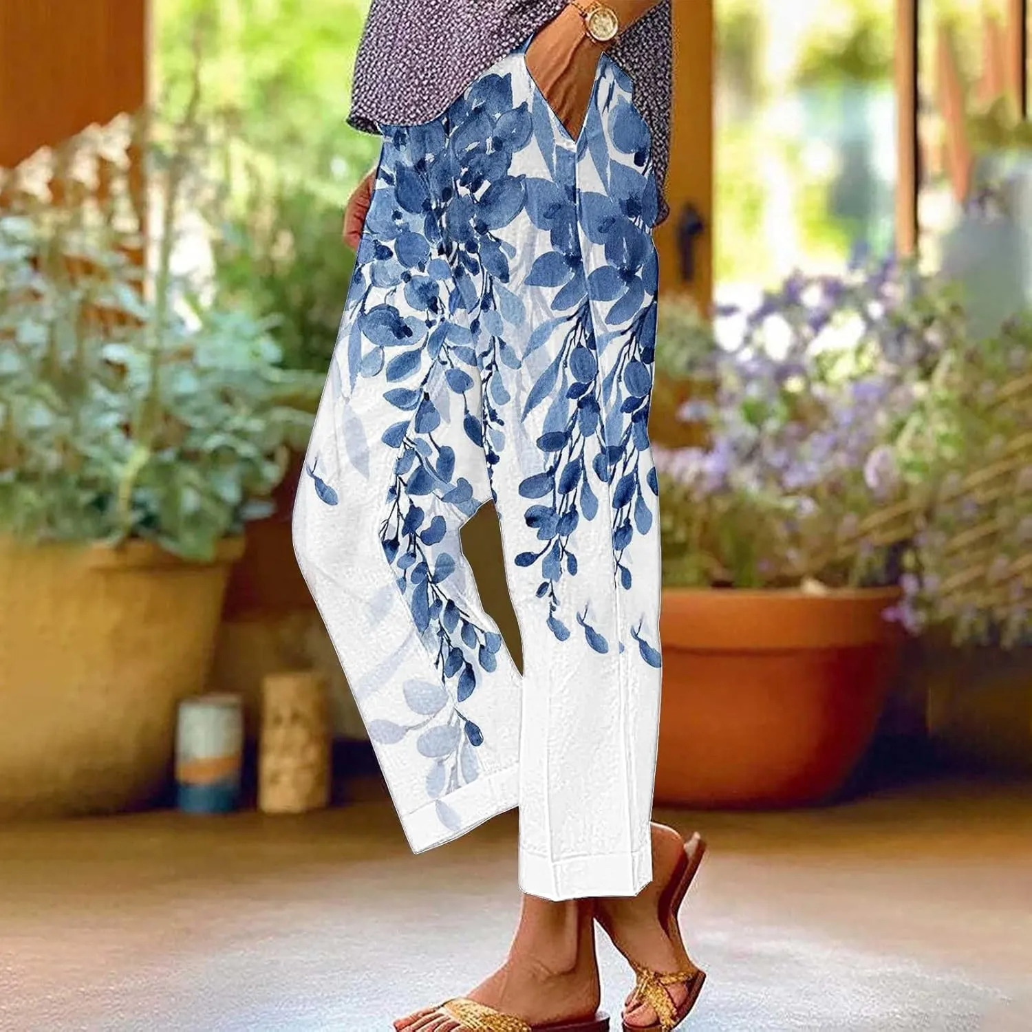 Womens Linen Summer Pants Pocket Casual Cotton and Linen Pants High Linen Pants for Women