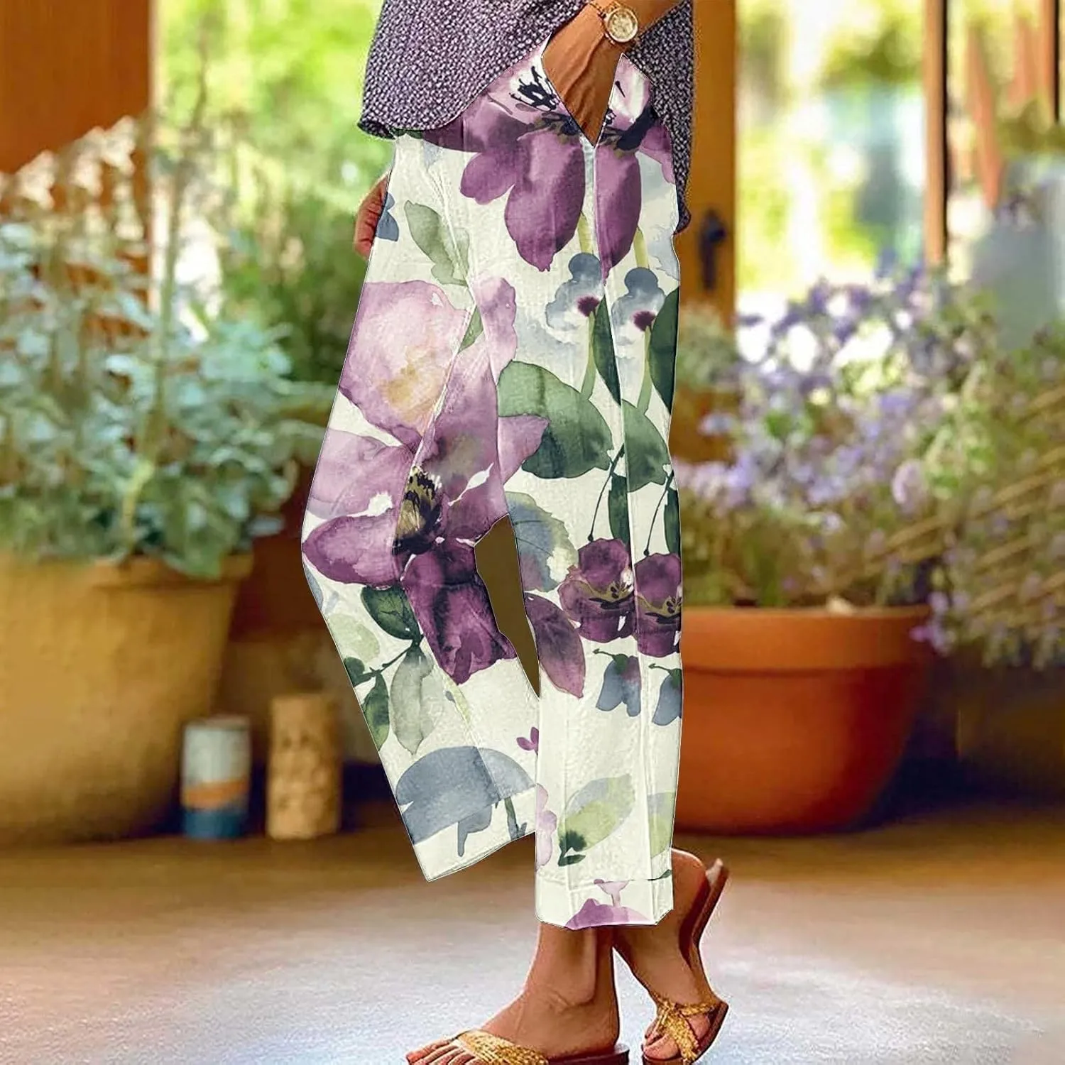 Womens Linen Summer Pants Pocket Casual Cotton and Linen Pants High Linen Pants for Women