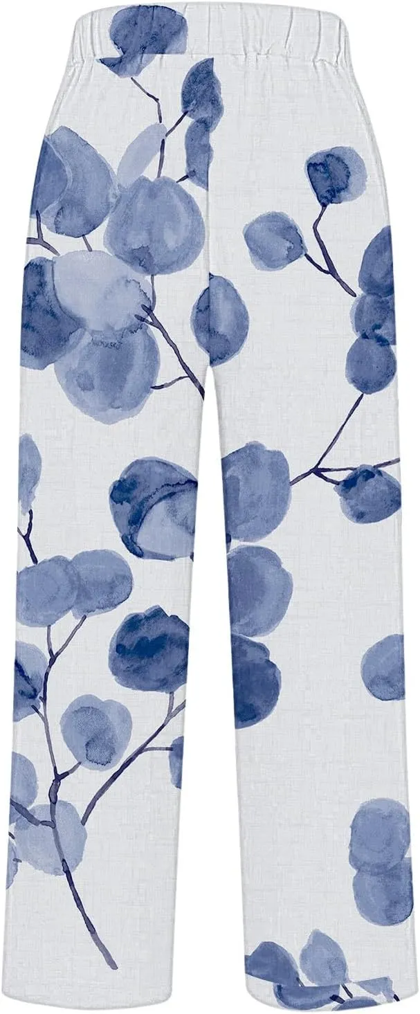 Womens Linen Summer Pants Pocket Casual Cotton and Linen Pants High Linen Pants for Women