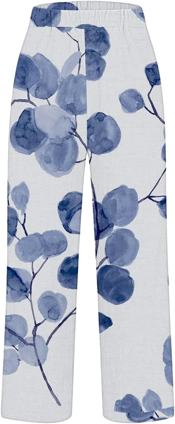 Womens Linen Summer Pants Pocket Casual Cotton and Linen Pants High Linen Pants for Women