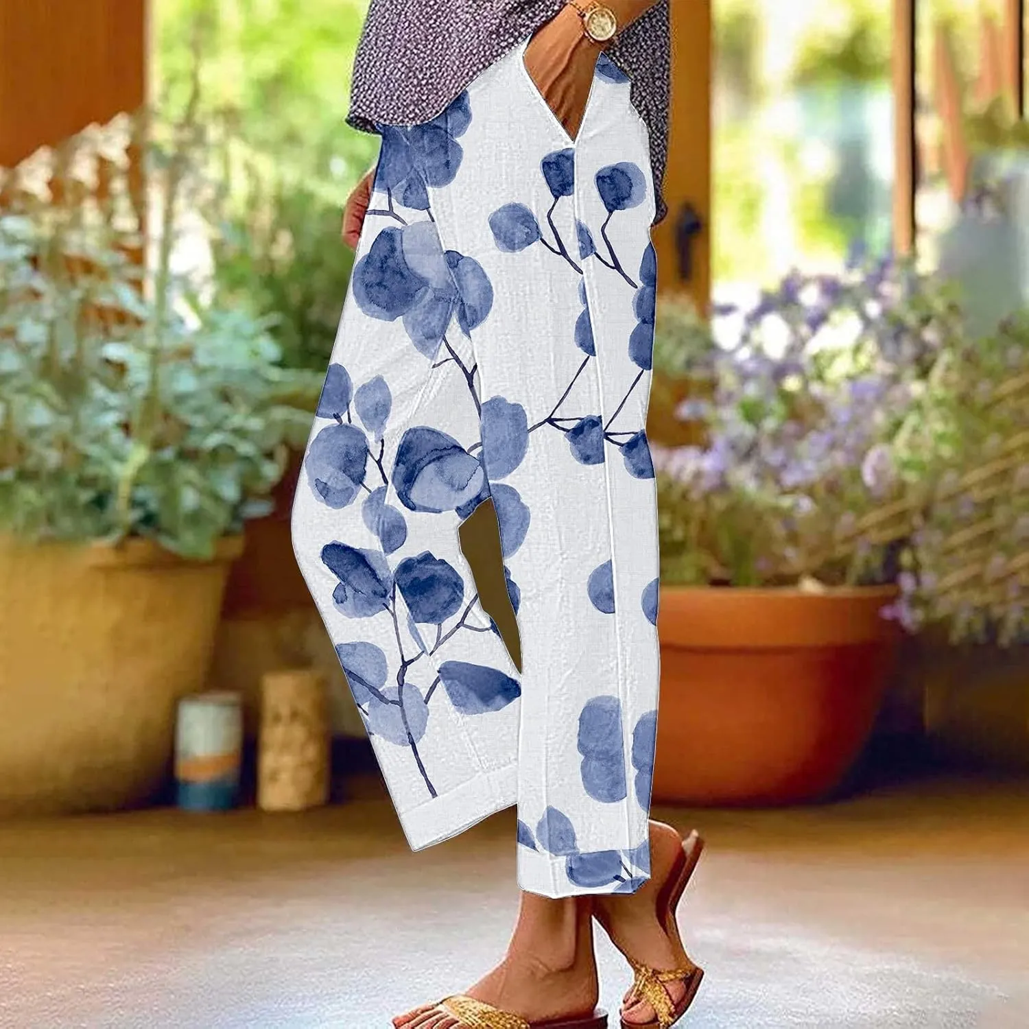 Womens Linen Summer Pants Pocket Casual Cotton and Linen Pants High Linen Pants for Women