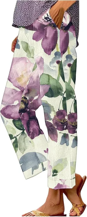 Womens Linen Summer Pants Pocket Casual Cotton and Linen Pants High Linen Pants for Women