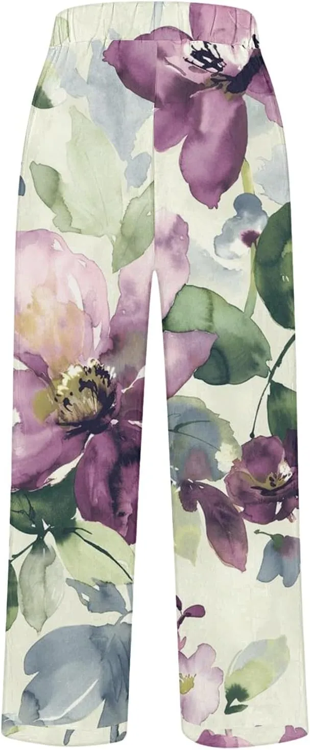 Womens Linen Summer Pants Pocket Casual Cotton and Linen Pants High Linen Pants for Women