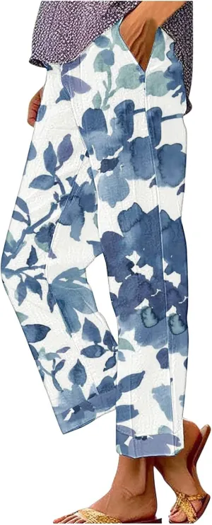 Womens Linen Summer Pants Pocket Casual Cotton and Linen Pants High Linen Pants for Women