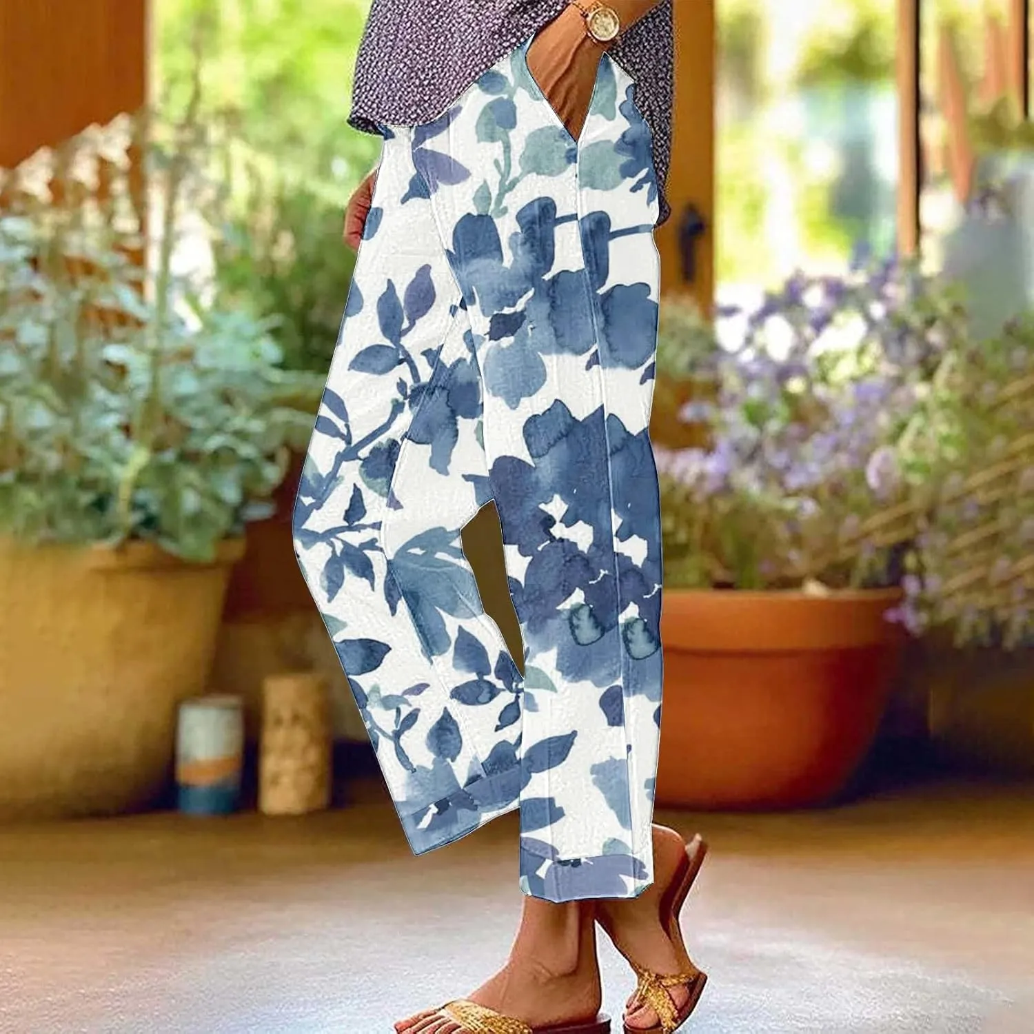 Womens Linen Summer Pants Pocket Casual Cotton and Linen Pants High Linen Pants for Women