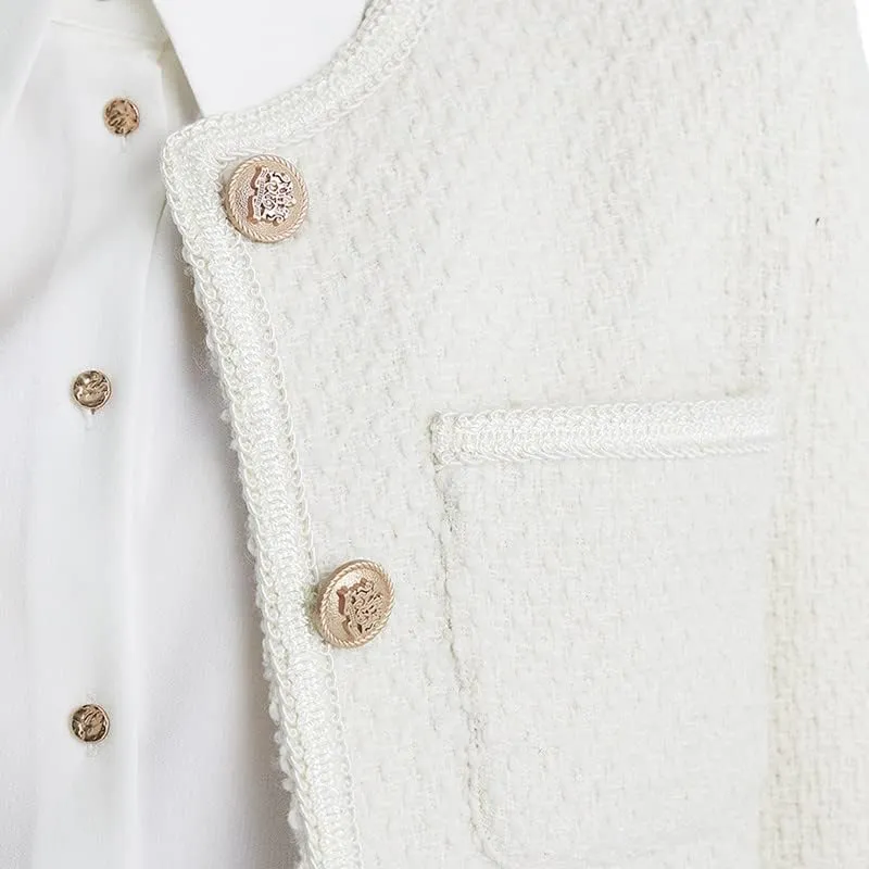 Women's Long Sleeve Cropped Tweed Jacket with Pocket Elegant Slim Fit