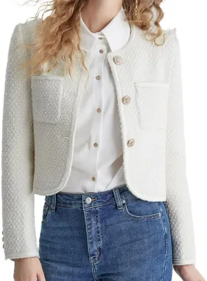 Women's Long Sleeve Cropped Tweed Jacket with Pocket Elegant Slim Fit