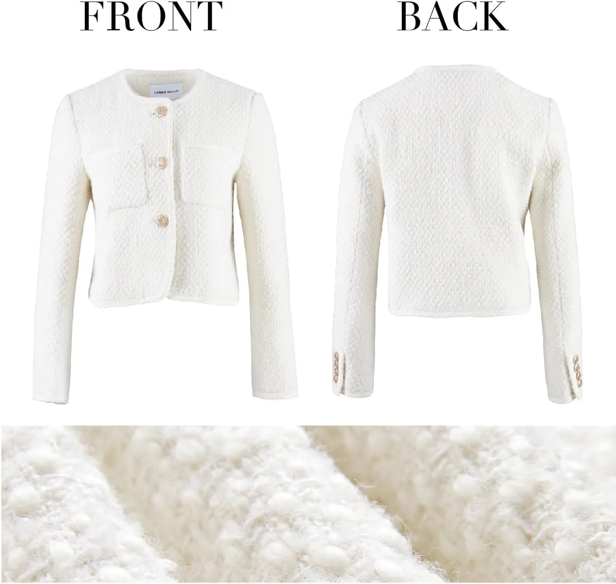 Women's Long Sleeve Cropped Tweed Jacket with Pocket Elegant Slim Fit