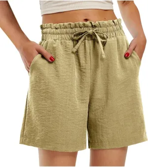 Womens Lounge Shorts Summer Casual Drawstring High Waisted Linen Shorts Comfy Lightweight Pull on Shorts with Pockets