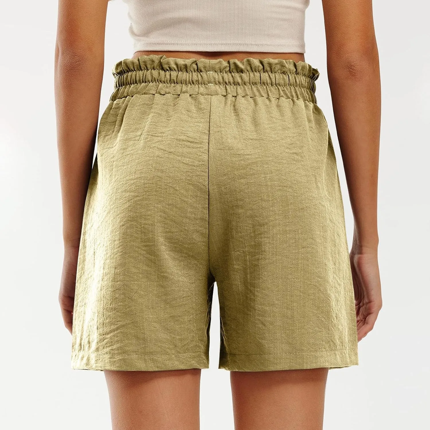 Womens Lounge Shorts Summer Casual Drawstring High Waisted Linen Shorts Comfy Lightweight Pull on Shorts with Pockets