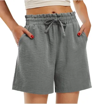 Womens Lounge Shorts Summer Casual Drawstring High Waisted Linen Shorts Comfy Lightweight Pull on Shorts with Pockets