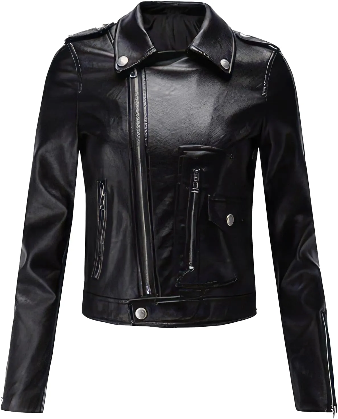 Women's Motorcycle Black Genuine Sheepskin Biker Leather Jacket Lapel Collar Punk Moto Retro Design Riding Streetwear Coat