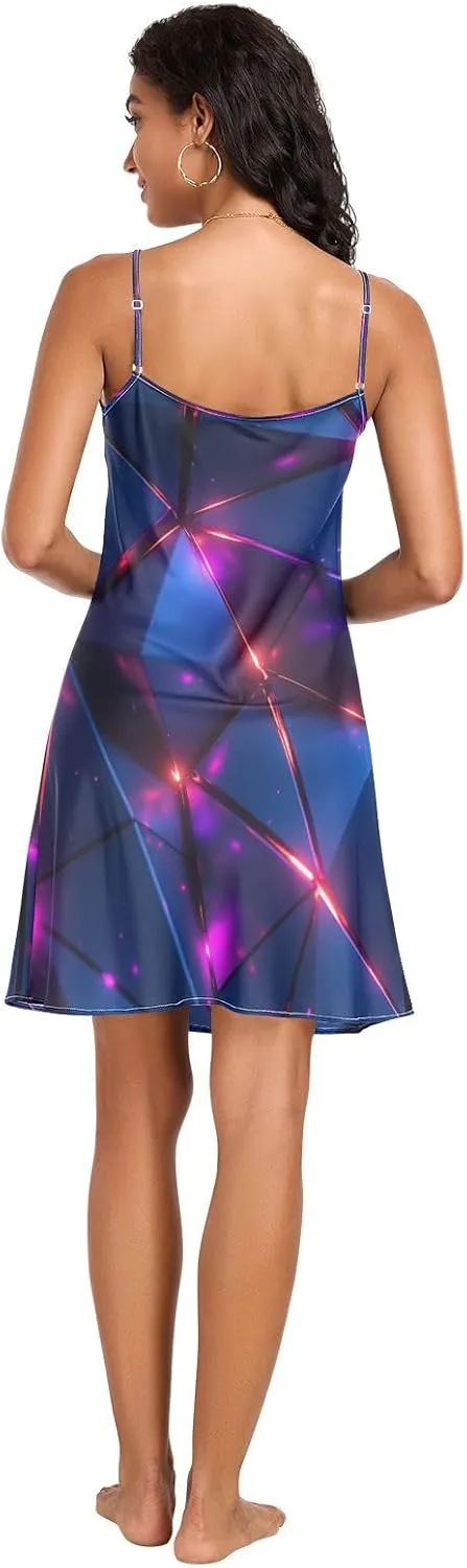 Women's Nightgowns Satin Slip Dress Nightdress Abstract Geometric Pattern Sleepwear Chemises Slip Mini Dress