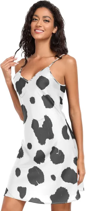 Women's Nightgowns Satin Slip Dress Nightdress Country Cow Animal Sleepwear Chemises Slip Mini Dress