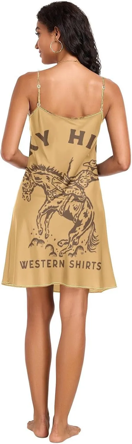 Women's Nightgowns Satin Slip Dress Nightdress Cowboy Design Sleepwear Chemises Slip Mini Dress