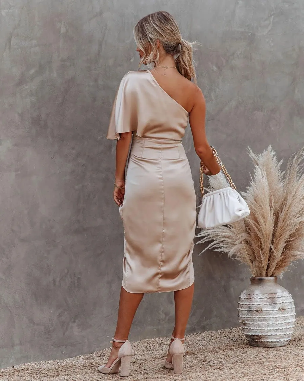 Women's One Shoulder Satin Dress Ruched Bodycon Dress Asymmetrical Split Dress Wrap Belted Tea Party Midi Pencil Dresses