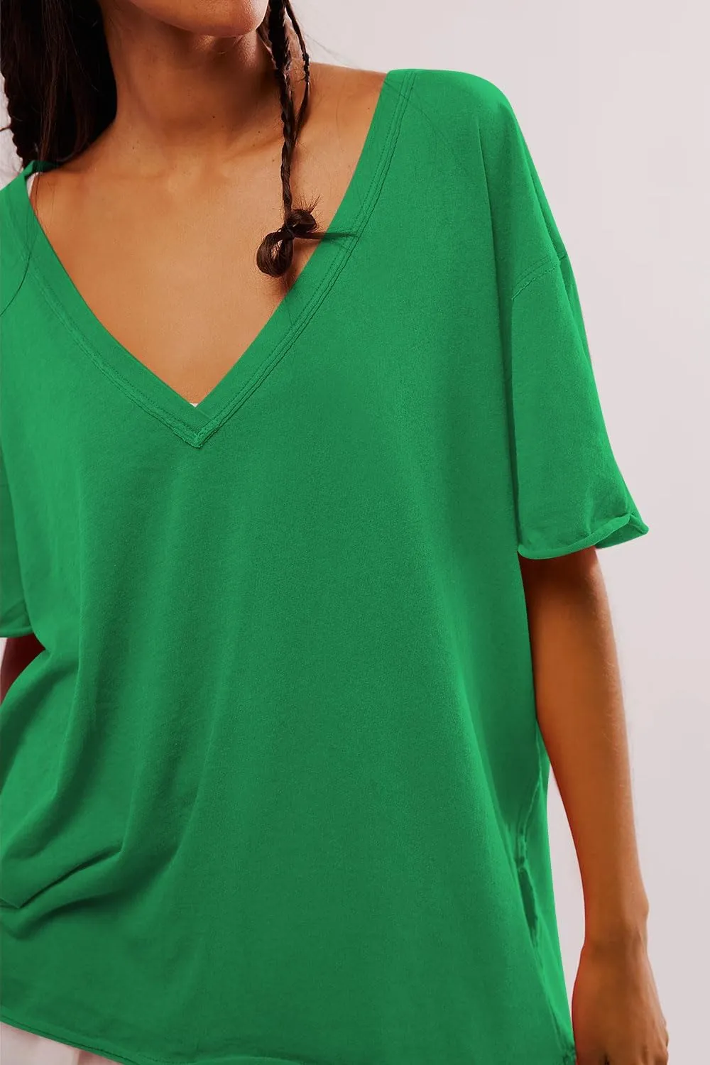 Womens Oversized T Shirts Loose Fit V Neck Short Sleeve Tops Summer Casual Blouse Trendy 2025 Basic Tee