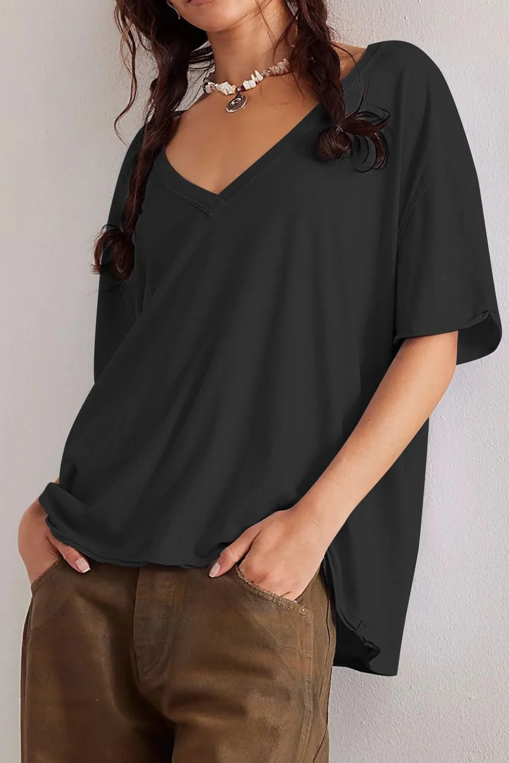 Womens Oversized T Shirts Loose Fit V Neck Short Sleeve Tops Summer Casual Blouse Trendy 2025 Basic Tee