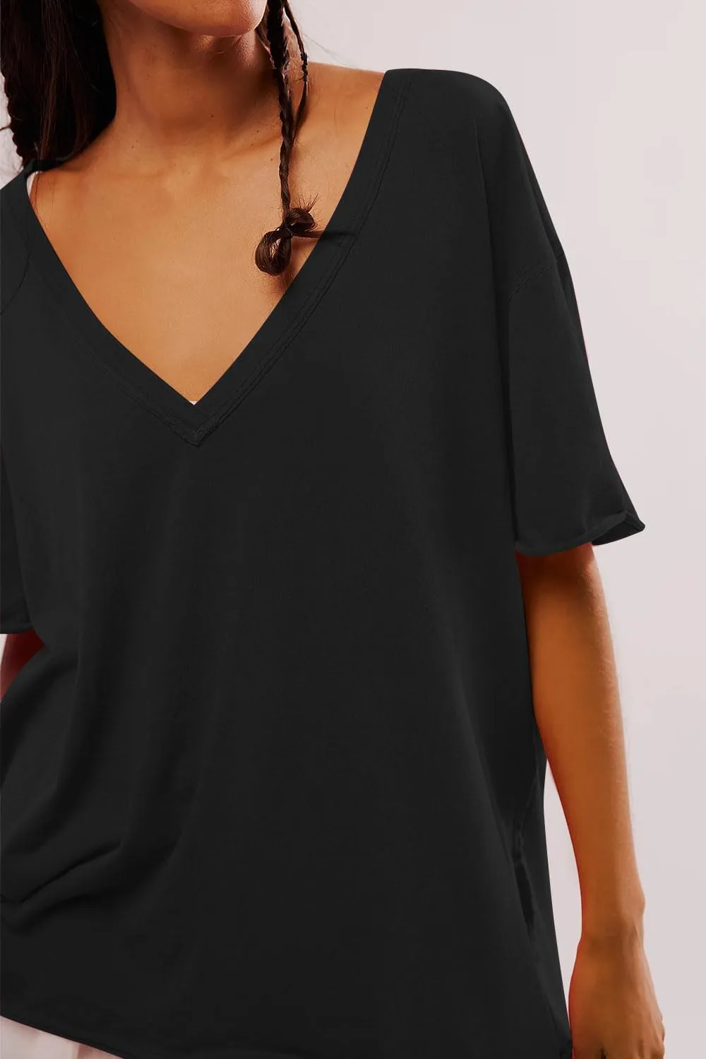 Womens Oversized T Shirts Loose Fit V Neck Short Sleeve Tops Summer Casual Blouse Trendy 2025 Basic Tee