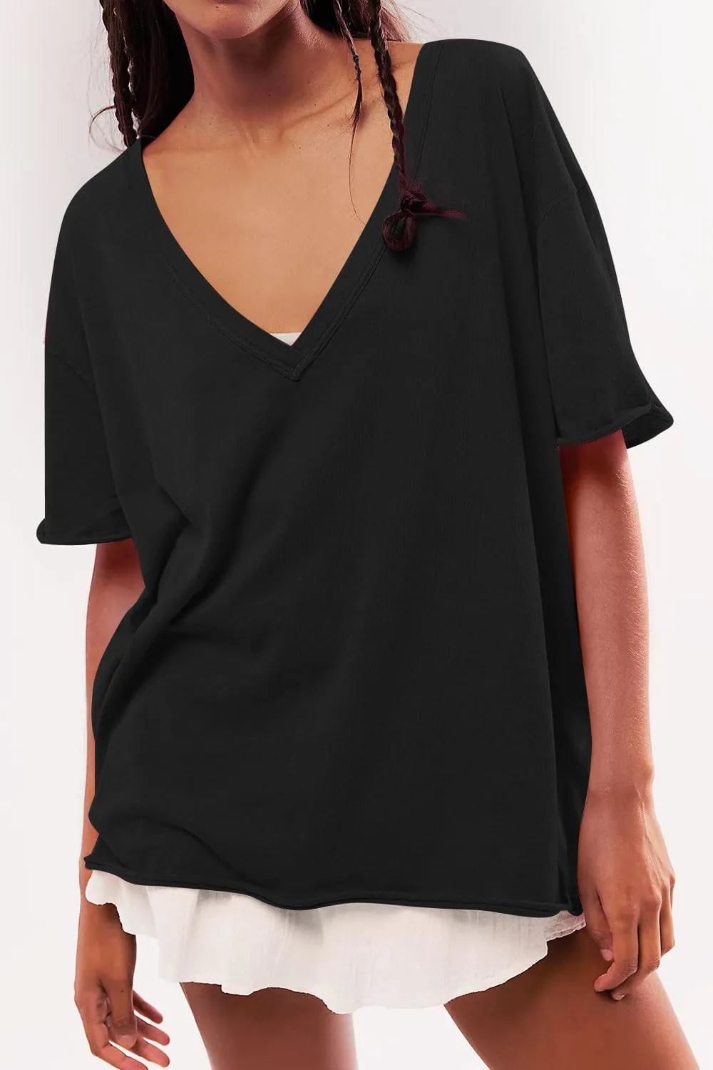 Womens Oversized T Shirts Loose Fit V Neck Short Sleeve Tops Summer Casual Blouse Trendy 2025 Basic Tee