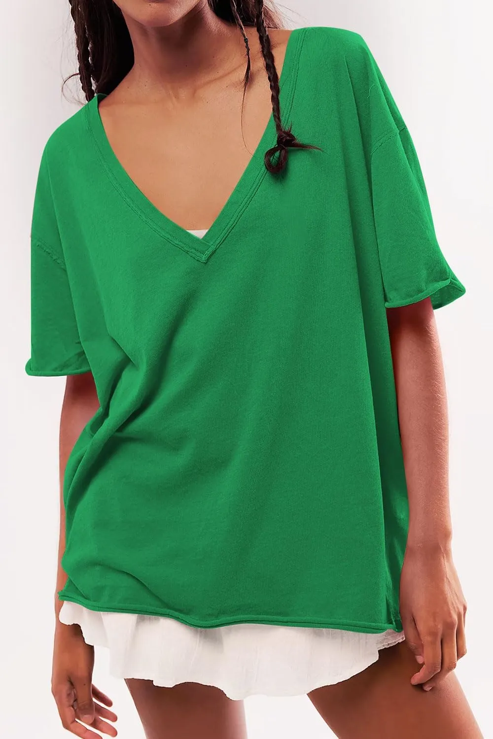 Womens Oversized T Shirts Loose Fit V Neck Short Sleeve Tops Summer Casual Blouse Trendy 2025 Basic Tee