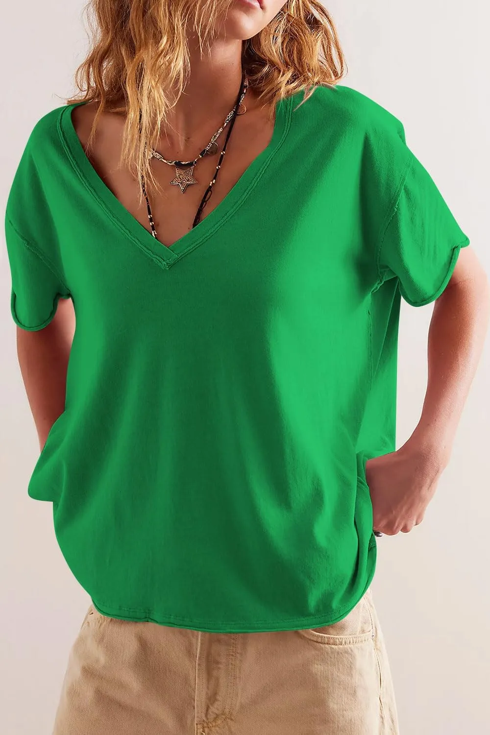Womens Oversized T Shirts Loose Fit V Neck Short Sleeve Tops Summer Casual Blouse Trendy 2025 Basic Tee