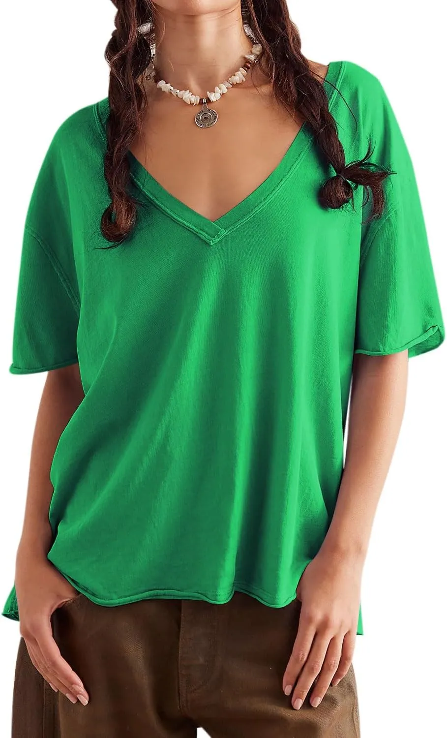 Womens Oversized T Shirts Loose Fit V Neck Short Sleeve Tops Summer Casual Blouse Trendy 2025 Basic Tee